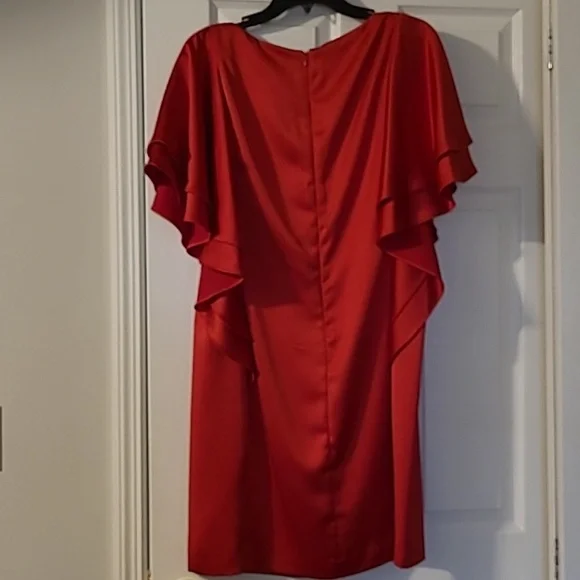 NWT Lauren Ralph Lauren Red Sheath Dress with Flutter Sleeves for Cocktail - Picture 6 of 9
